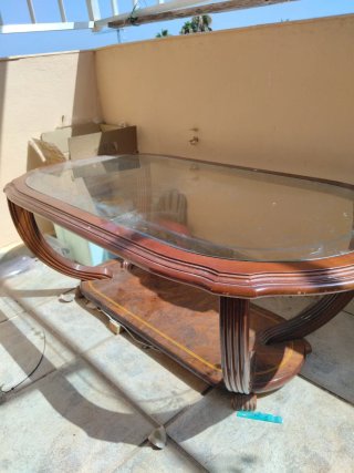 Mesa de centro madera y cristal ovalada