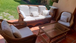 Conjunto Muebles Jardín Ratán y Cristal