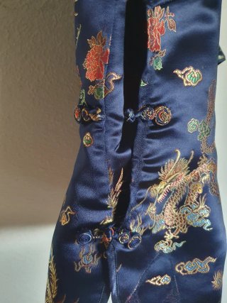 Camisa china azul y dorada años 90