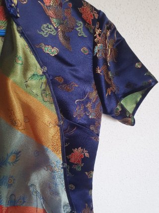 Camisa china azul y dorada años 90