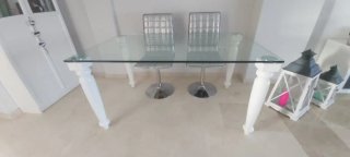 Mesa diseño de comedor cristal y madera
