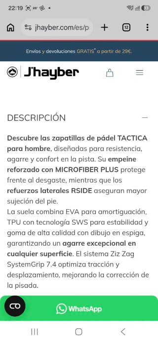 Zapatillas Jhayber Padel Talla 44