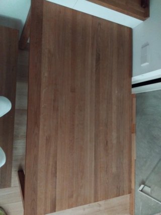 Mesa madera maciza de roble + banco + taburetes