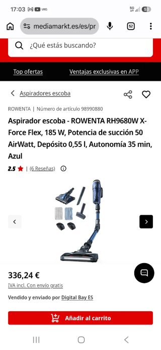Aspirador escoba - ROWENTA RH9680W X-Force Flex.