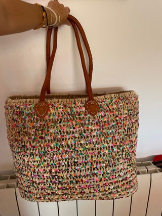 Bolso de rafia grande con lentejuelas