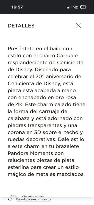 Charm Pandora carruaje cenicienta