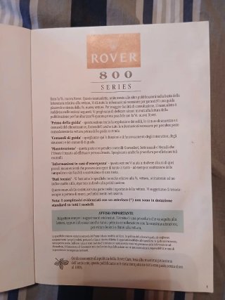 Manuale Istruzioni Rover 800 Series