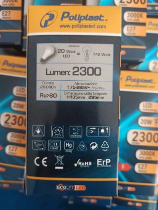 Lotto 25 Lampadine LED E27 20W 2300 Lumen 3000K