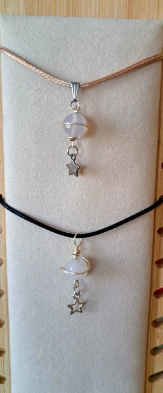 Colgante Saturno Plata y Cuarzo Rosa