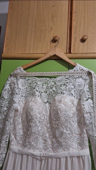 Vestido novia encaje blanco rosado