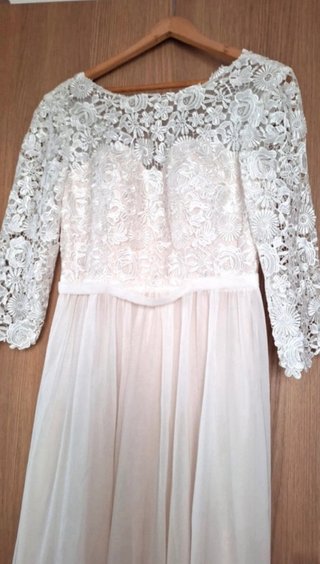 Vestido novia encaje blanco rosado