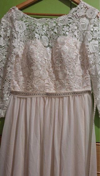 Vestido novia encaje blanco rosado