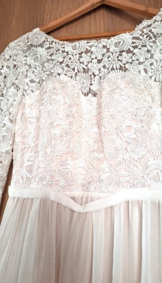 Vestido novia encaje blanco rosado