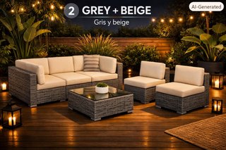 Conjunto Terraza Ratán Gris y Azul