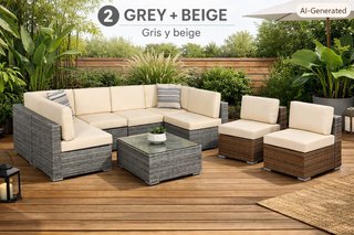 Conjunto Terraza Ratán Gris y Azul