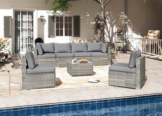 Conjunto Terraza Ratán Gris y Azul