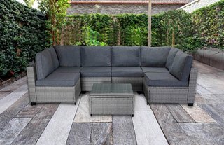 Conjunto Terraza Ratán Gris y Azul