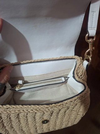 Bolso Parfois rafia y piel blanco beige