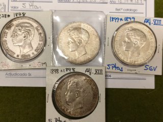 Monedas 5 Pesetas Plata Alfonso XII y XIII