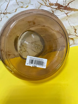 Jarrón de Vidrio Marrón con Aro Dorado