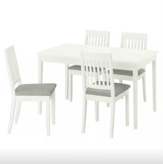 Mesa Comedor Blanca y 4 Sillas Tapizadas