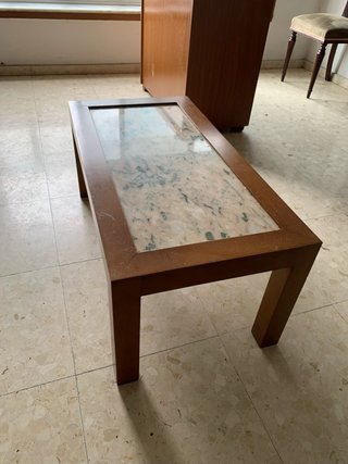 Mesa centro madera y piedra