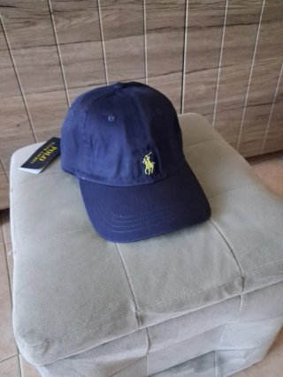 Cappellino Polo Ralph Lauren blu logo giallo