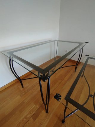 Conjunto 3 mesas cristal y metal negro