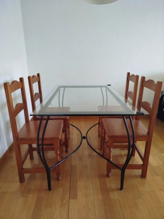 Conjunto 3 mesas cristal y metal negro