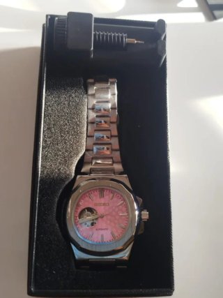 Nautilus automático rosa Seiko mod 40mm open heart