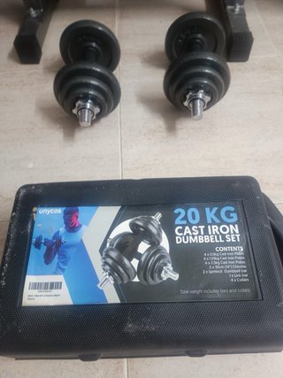 Banco musculación + Barra y Mancuernas 20kg