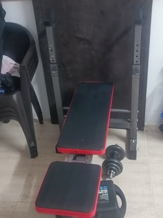 Banco musculación + Barra y Mancuernas 20kg