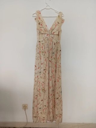 Vestido largo estampado flores y pájaros