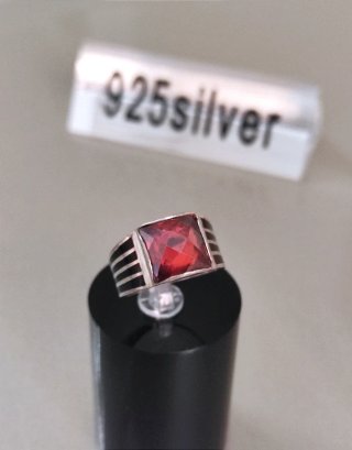 Anillo Plata Hombre S925 Piedra Roja