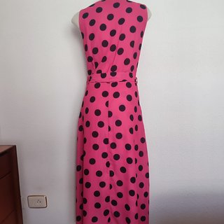 Fiesta. Vestido fucsia con lunares negros. Talla M