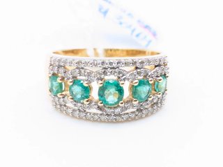 Anillo Oro 18k Diamantes y Esmeraldas
