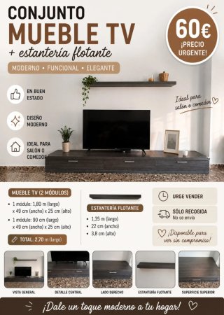 Conjunto Mueble TV + Estantería Flotante
