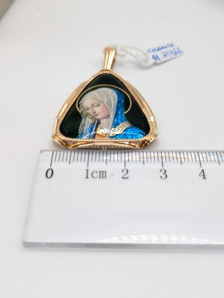 Colgante Oro 18k Esmalte Virgen María