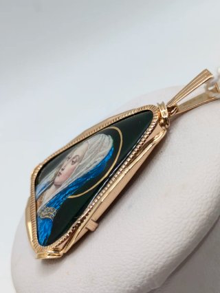 Colgante Oro 18k Esmalte Virgen María