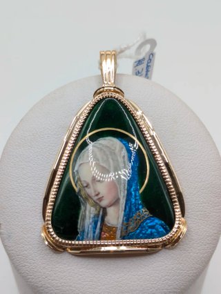 Colgante Oro 18k Esmalte Virgen María