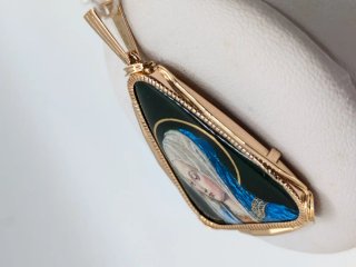 Colgante Oro 18k Esmalte Virgen María