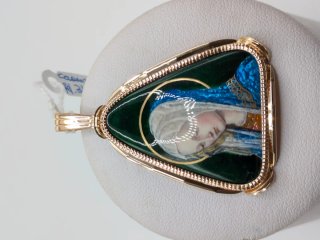Colgante Oro 18k Esmalte Virgen María