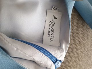 Vestido elegante azul con plumas