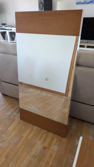 Muebles y espejo de entrada madera y cristal