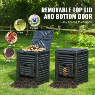 Bin de Compostaje para Jardín de 80 Gal, Composter Libre de BPA, Bin de Compostaje de Gran Capacidad para Exterior con Tapa Superior y Puerta Inferior, Montaje Fácil, Ligero, Creación Rápida de Su...