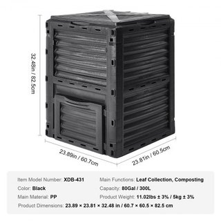 Bin de Compostaje para Jardín de 80 Gal, Composter Libre de BPA, Bin de Compostaje de Gran Capacidad para Exterior con Tapa Superior y Puerta Inferior, Montaje Fácil, Ligero, Creación Rápida de Su...