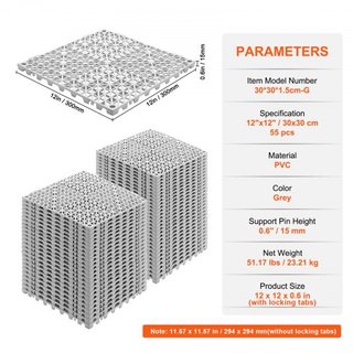Cojín Modular Interconectable, Paquete de 55 Mats de Drenaje de 30 x 30 cm, Baldosas de Drenaje de PVC Suave Interconectables, Agujeros de Drenaje Antideslizantes para Baño, Cocina, Piscina, Área ...