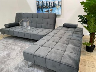 Sofá-cama chaise-longue gris terciopelo