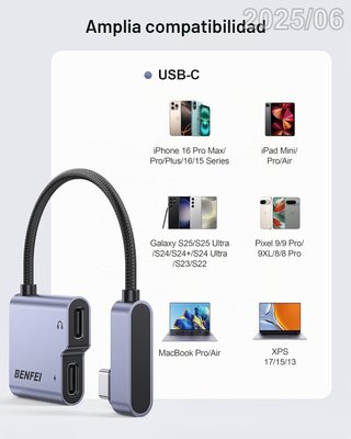 BENFEI Adaptador Auriculares USB-C Audio+PD 60W