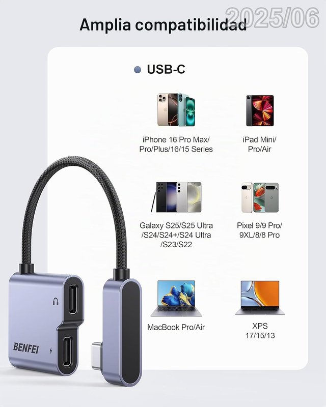 BENFEI Adaptador Auriculares USB-C Audio+PD 60W